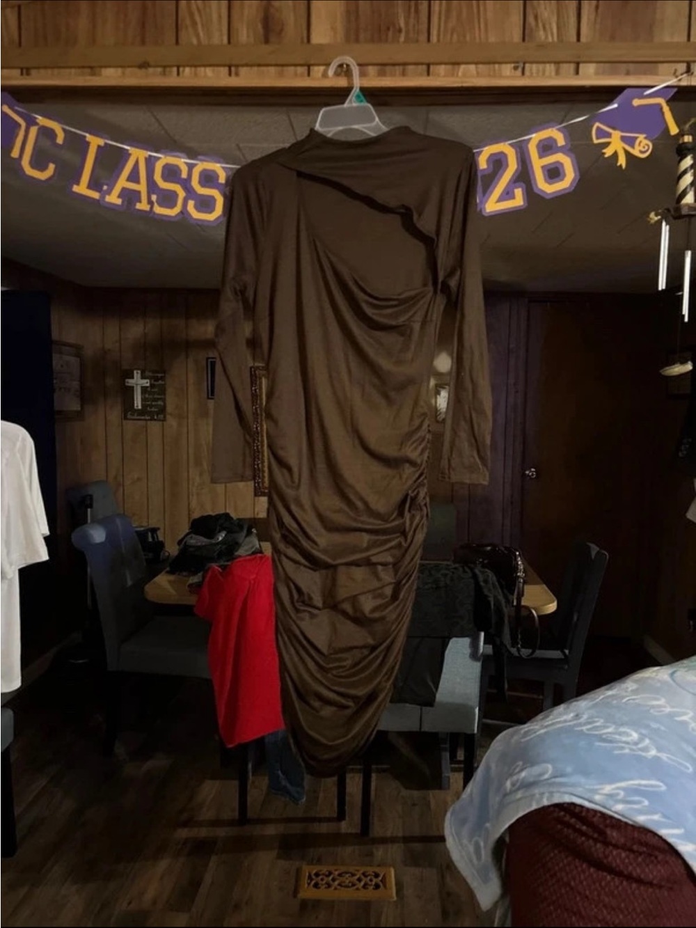 Fashion Nova Brown Long Sleeve Ruched Midi Dress